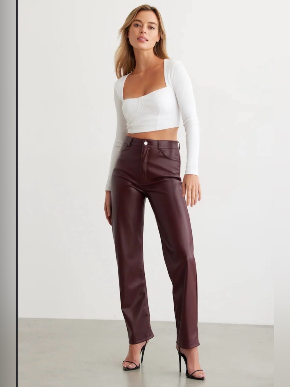 Dynamite Faux Leather Straight Leg Pants in Deep Burgundy